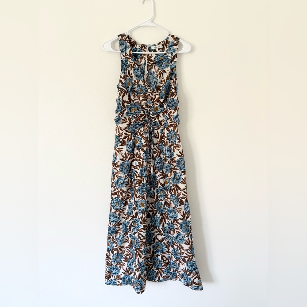 Madewell Blue Brown Floral Tessa Poplin Cut Out Cotton Maxi Dress Size 4 - Picture 7 of 16